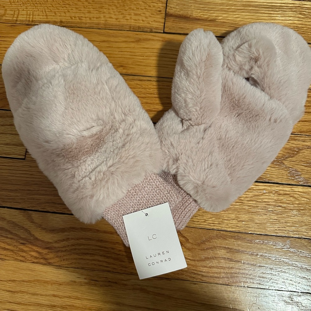 Lauren Conrad Pink Faux Fur Mittens